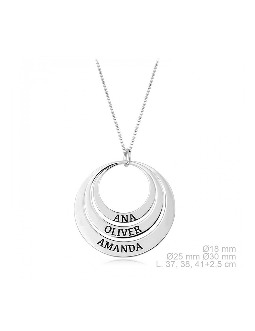 GARGANTILLA CÍRCULOS 3 NOMBRES EN PLATA DE LEY