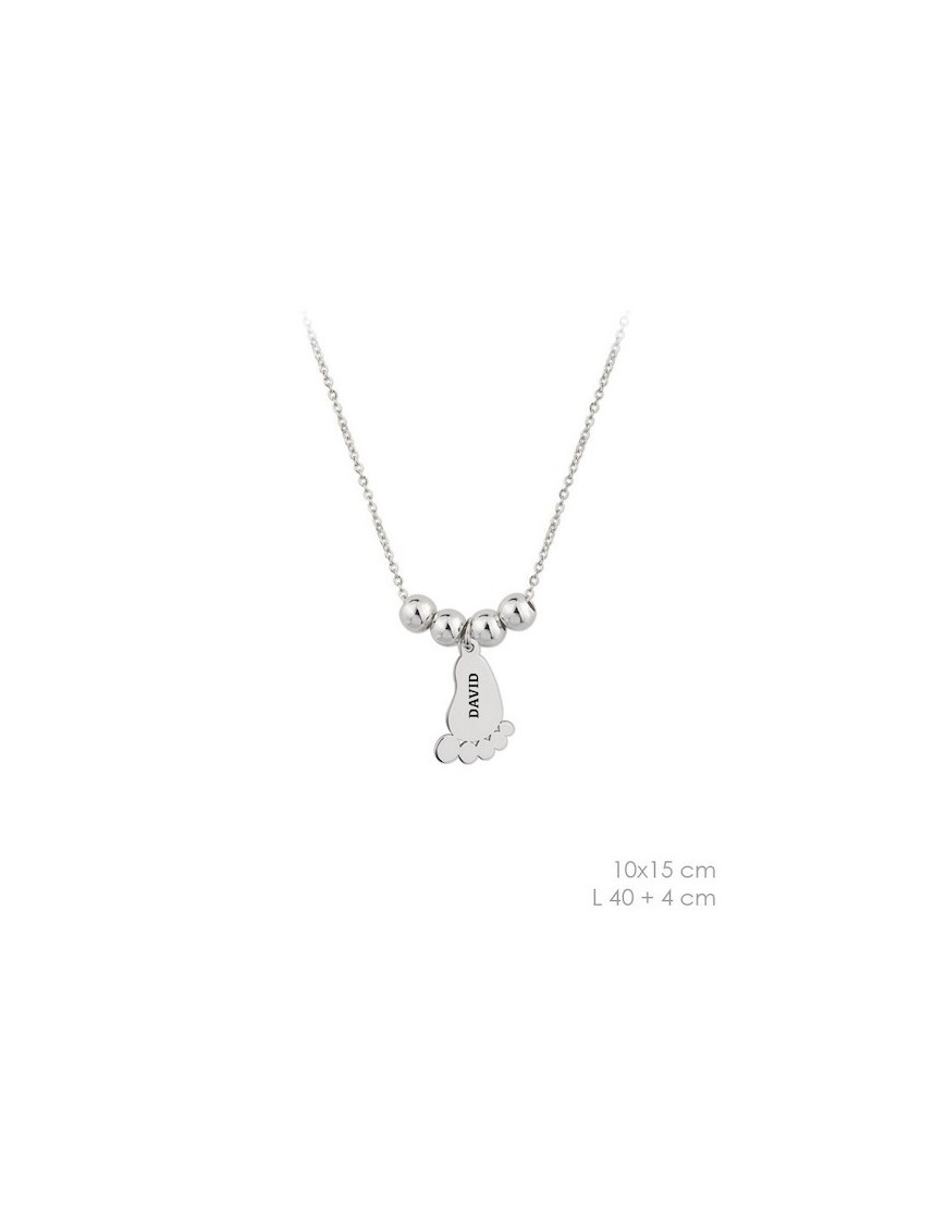 GARGANTILLA BOLITAS PIE BEBÉ CON NOMBRE EN PLATA DE LEY