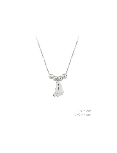 GARGANTILLA BOLITAS PIE BEBÉ CON NOMBRE EN PLATA DE LEY