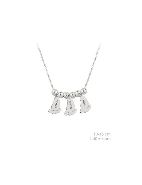 GARGANTILLA 3 PIES BEBÉ CON NOMBRES EN PLATA DE LEY