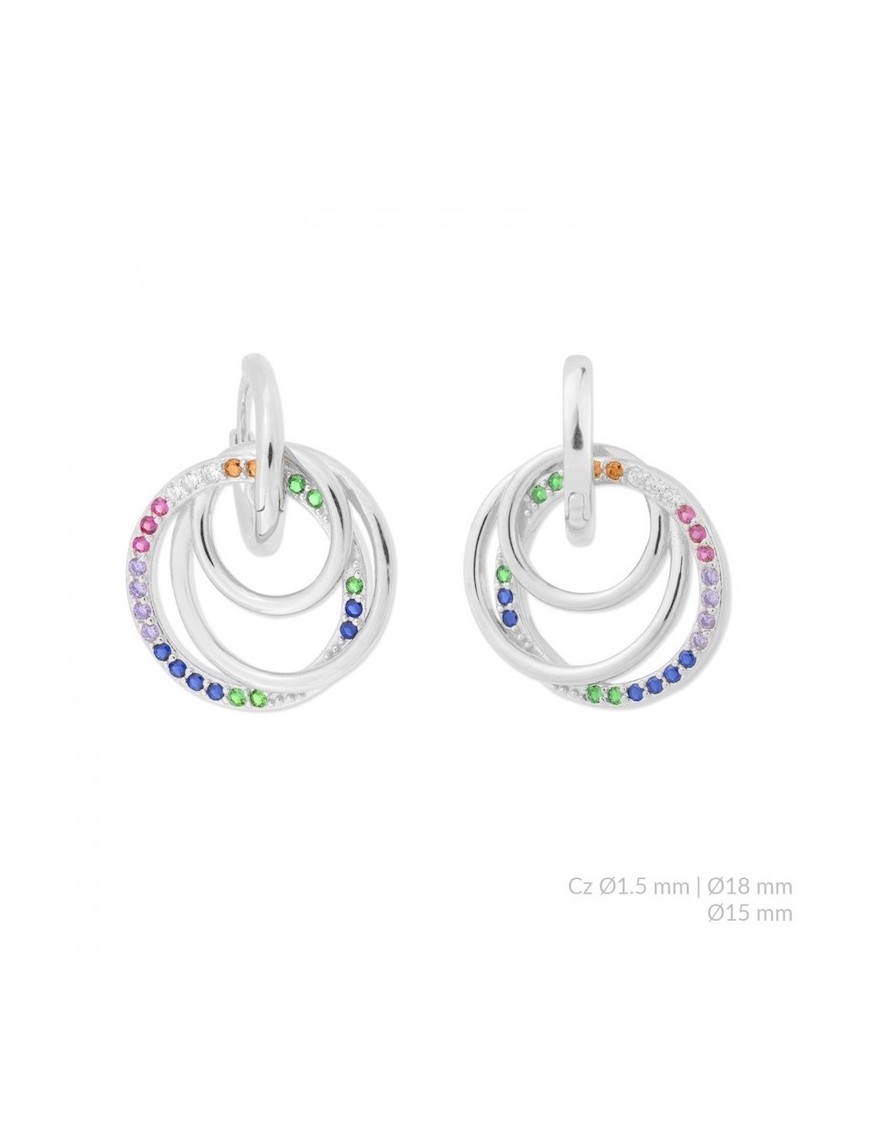 PENDIENTES CÍRCULOS PLATA Y CIRCONITAS DE COLORES