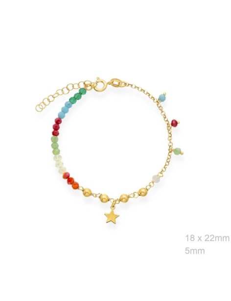 PULSERA ESTRELLA BOLITAS PIEDRAS COLORES