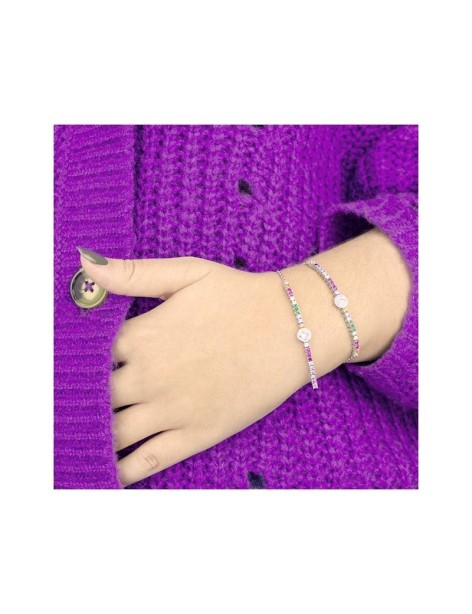 PULSERA LUNA EN PLATA Y CIRCONITAS DE COLORES
