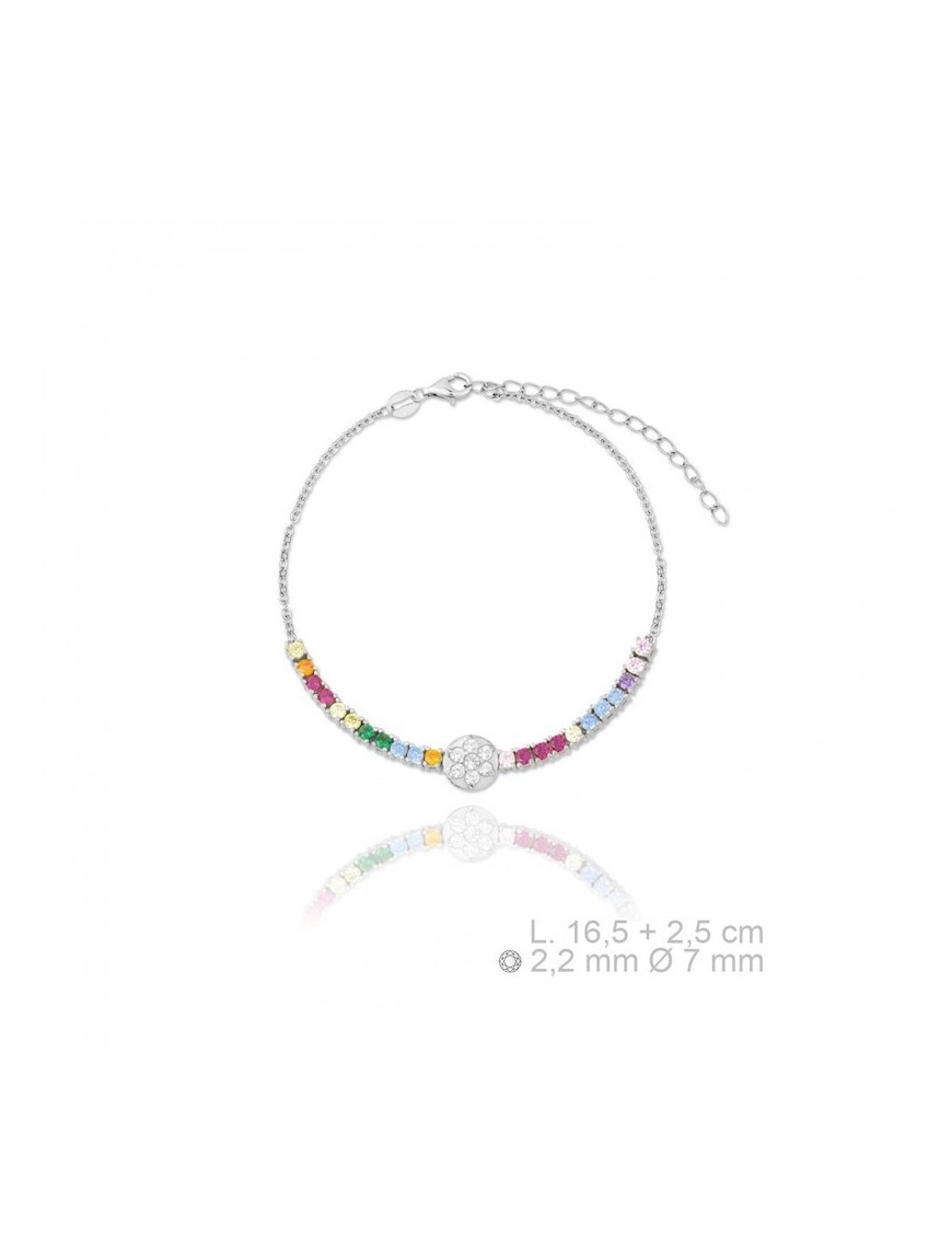 PULSERA FLOR PLATA DE LEY Y CIRCONITAS COLORES