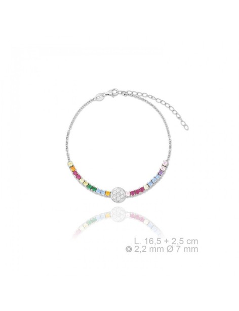PULSERA FLOR PLATA DE LEY Y CIRCONITAS COLORES