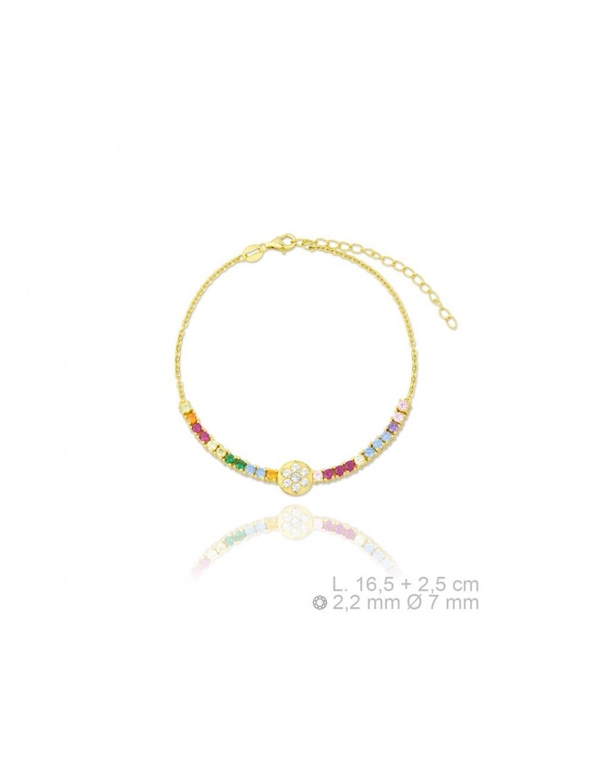 PULSERA FLOR EN PLATA Y CIRCONITAS DE COLORES