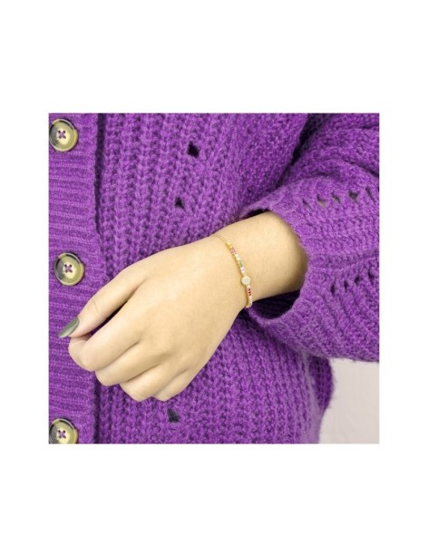 PULSERA FLOR EN PLATA Y CIRCONITAS DE COLORES