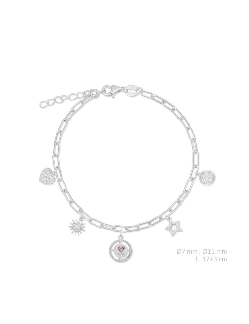 PULSERA MAMÁ CHARMS PLATA Y CIRCONITAS