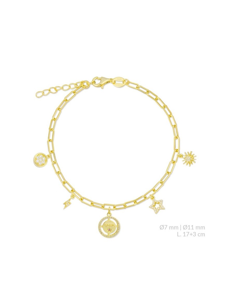 PULSERA LOVE CHARMS MAMÁ PLATA Y CIRCONITAS