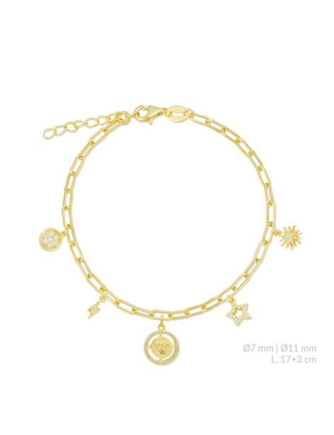 PULSERA LOVE CHARMS MAMÁ PLATA Y CIRCONITAS