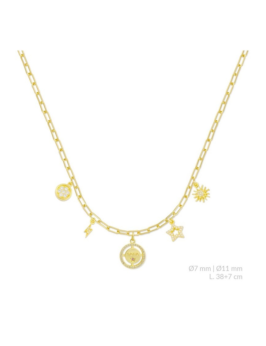 GARGANTILLA LOVE CHARMS MAMÁ PLATA Y CIRCONITAS