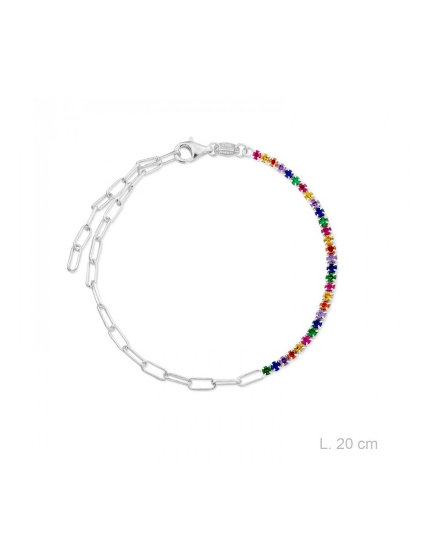 PULSERA "MAMA" PLATA Y CIRCONITAS COLORES