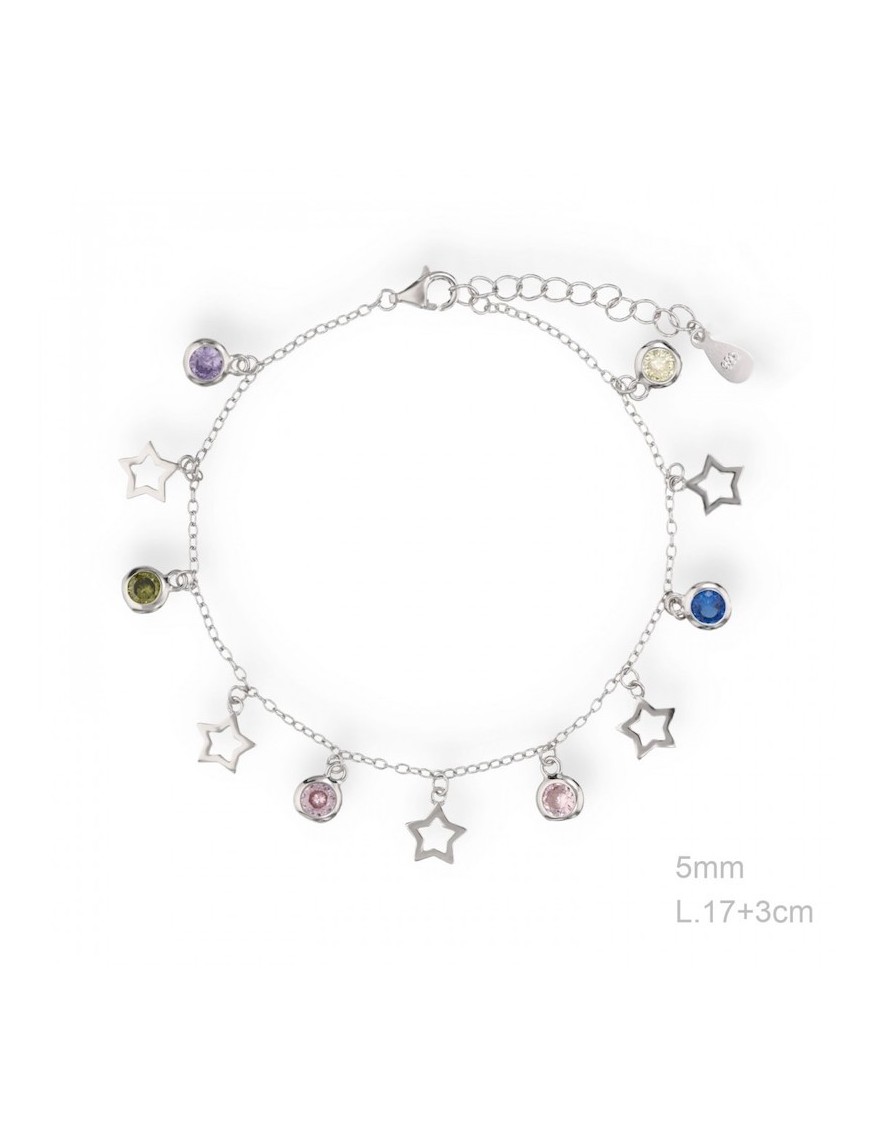 PULSERA ESTRELLAS EN PLATA Y CIRCONITAS DE COLORES