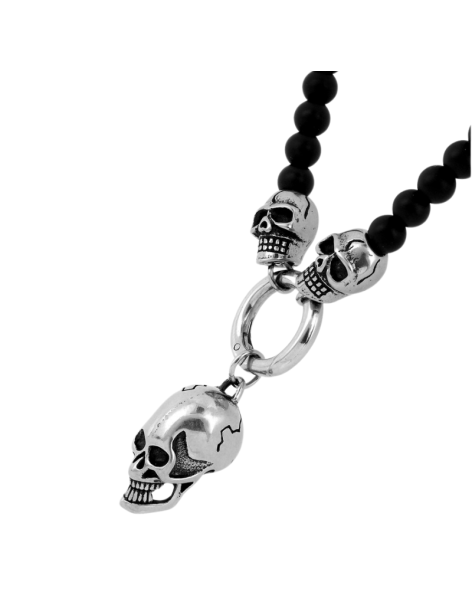 Collar We Rock Calaveras Acero y Piedra de Lava