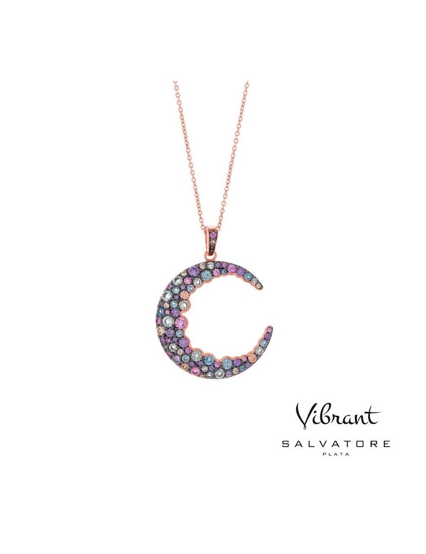 Collar SALVATORE Luna Plata Chapada Oro Rosa y Circonitas Colores