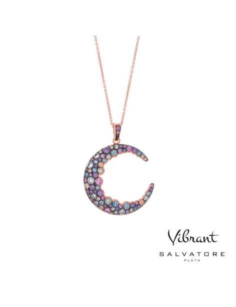 Collar SALVATORE Luna Plata Chapada Oro Rosa y Circonitas Colores