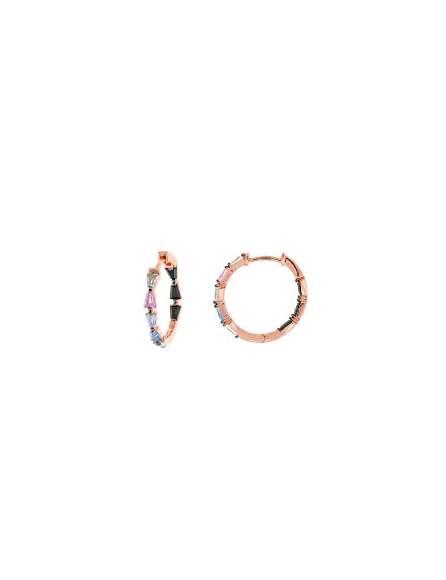 Pendientes Salvatore Mujer Aro Plata Baño Rosado y Circonitas Multicolor