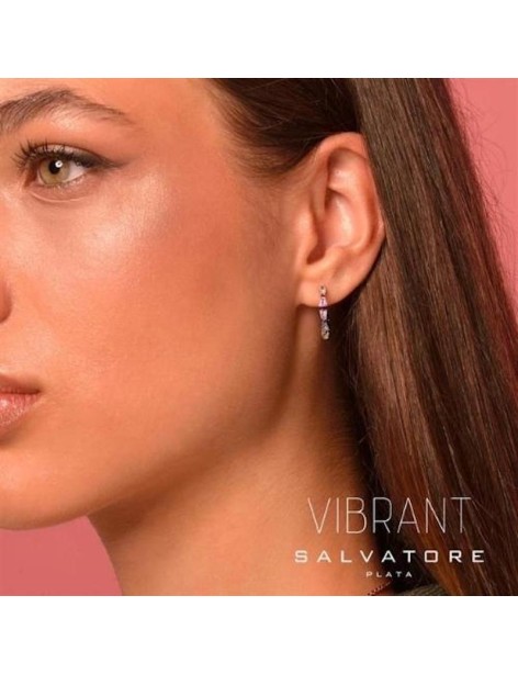 Pendientes Salvatore Mujer Aro Plata Baño Rosado y Circonitas Multicolor
