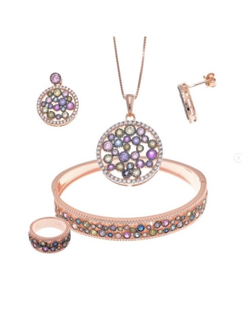 Pendientes Salvatore Rosette Plata Rosé y Circonitas Multicolor