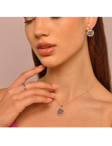 Pendientes Salvatore Rosette Plata Rosé y Circonitas Multicolor