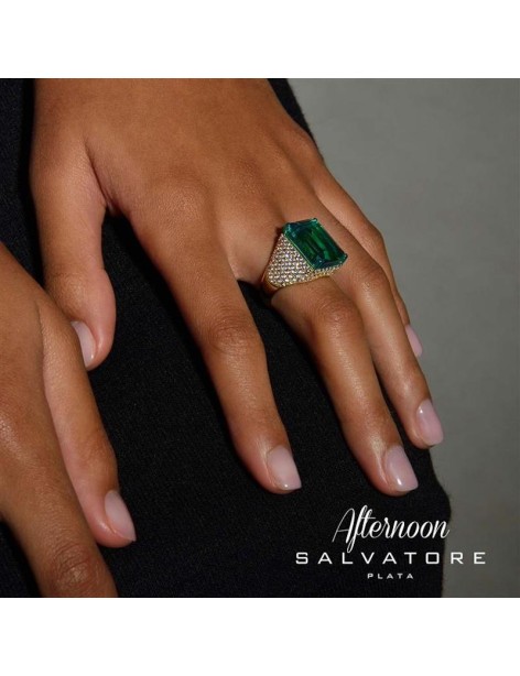 Sortija Salvatore Afternoon Plata Chapada, Cristal y Circonitas