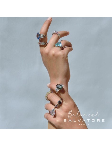 Anillo Salvatore Balanced Plata con Espinel azul agua y Circonitas