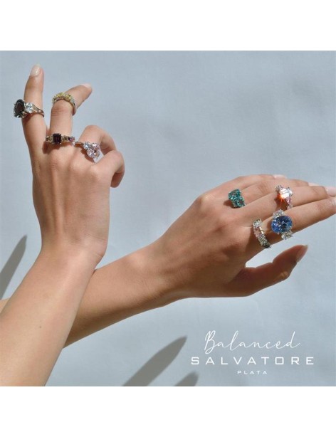 Anillo Salvatore Balanced Plata con Espinel azul agua y Circonitas