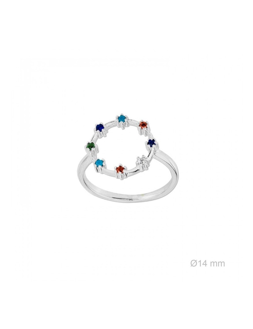 ANILLO CÍRCULO EN PLATA CON CIRCONITAS DE COLORES