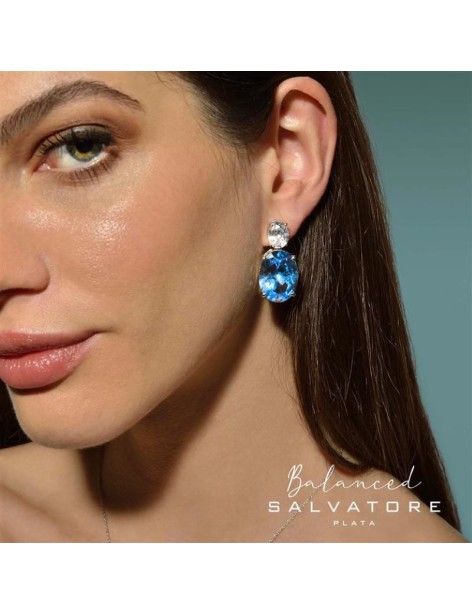Pendientes Balanced Salvatore Plata Circonita Blanca y Espinel Aqua