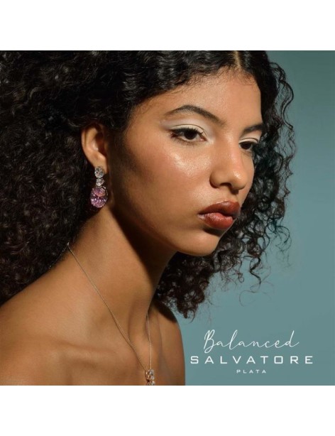 Pendientes Balanced Salvatore Plata y Circonita Rosa y Blancas