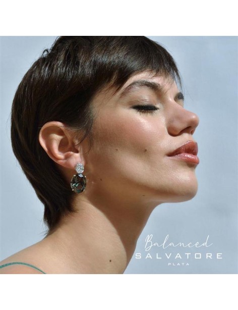 Pendientes Balanced Salvatore Plata Circonita Blanca y Verde