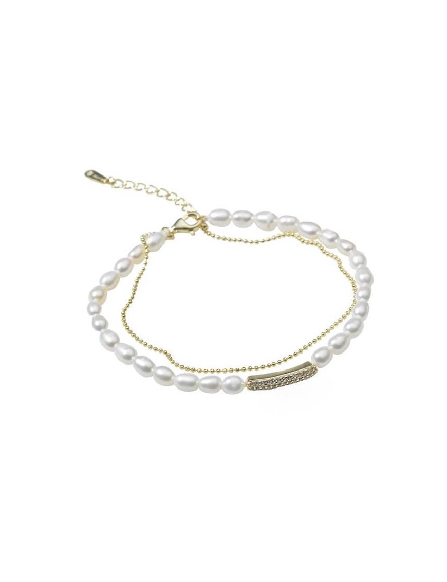 Pulsera Helénica Salvatore Plata Chapada Perlas y Circonitas