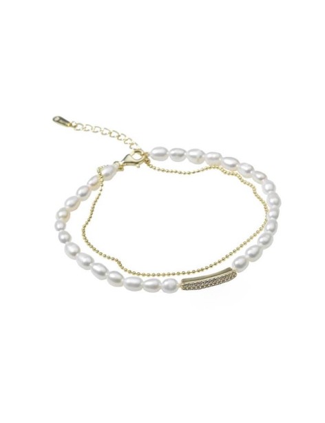 Pulsera Helénica Salvatore Plata Chapada Perlas y Circonitas