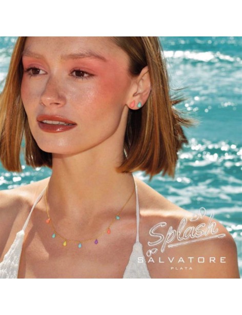 Pendientes Salvatore Splash Plata Chapada Esmalte Rosa