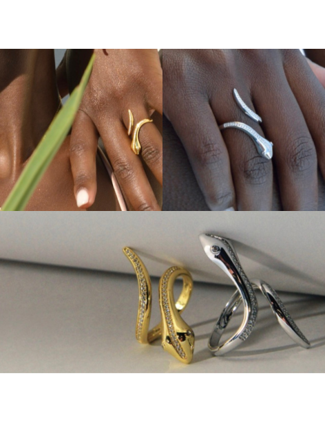 Sortija Salvatore Jungle Serpiente Plata chapado Oro Circonitas