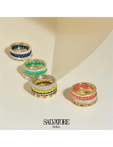 Sortija Salvatore Boho Plata Chapada Piedras Colores