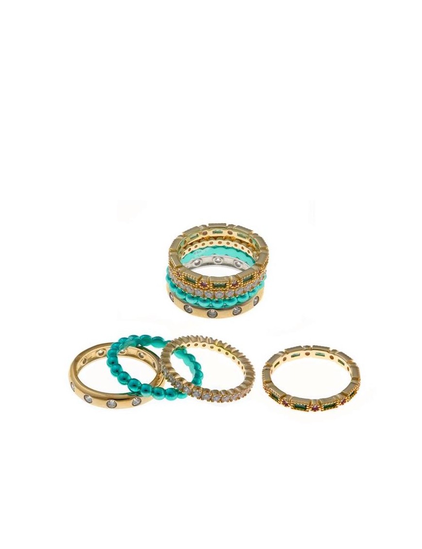 Sortija Salvatore Boho Chapado Dorado y Verde Circonitas Bl