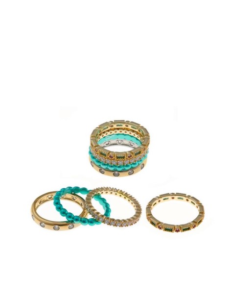 Sortija Salvatore Boho Chapado Dorado y Verde Circonitas Bl