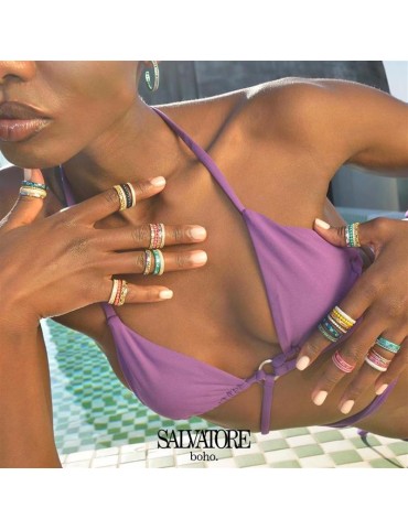 Sortija Salvatore Boho Chapado Dorado y Verde Circonitas Bl