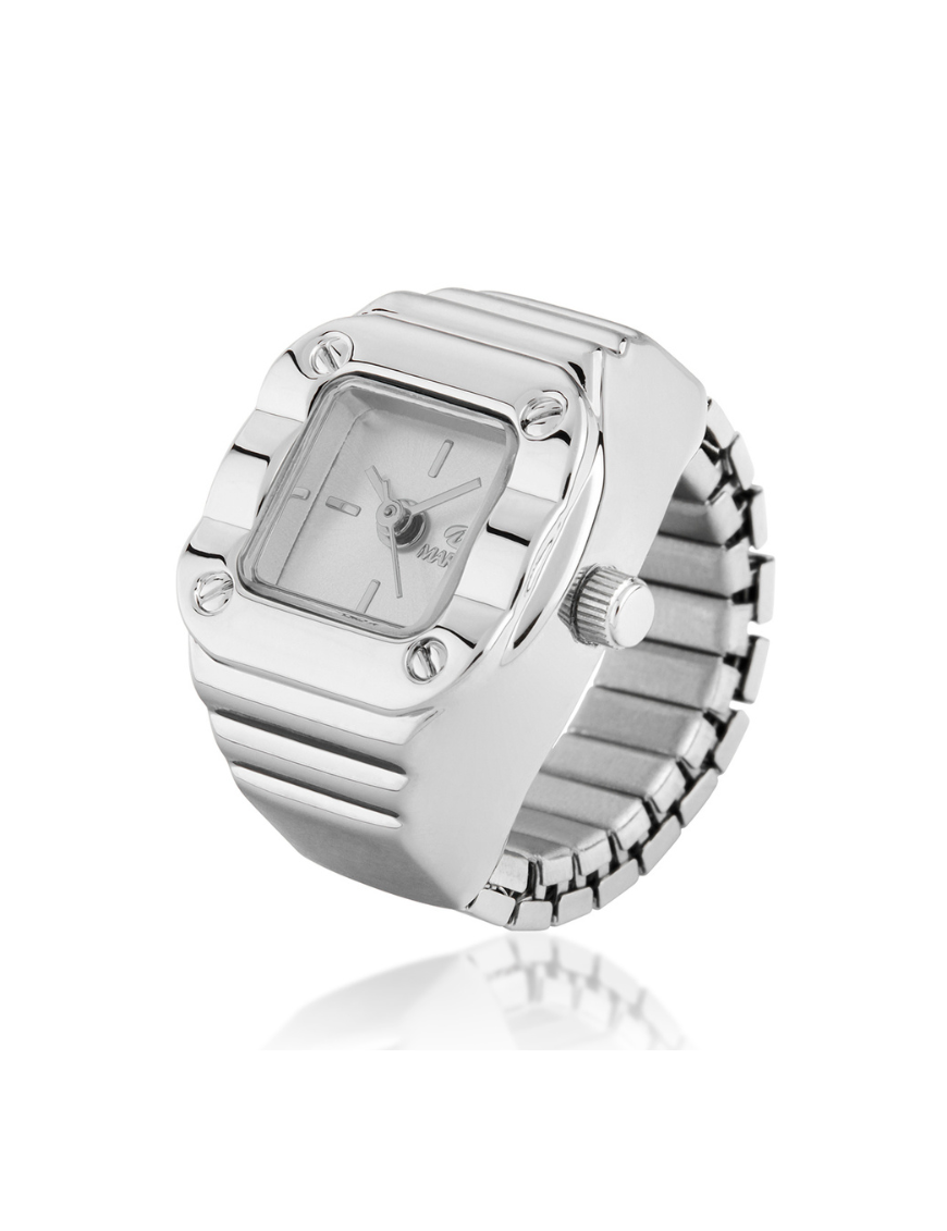 Sortija Reloj Marea Rings Esfera Plateada