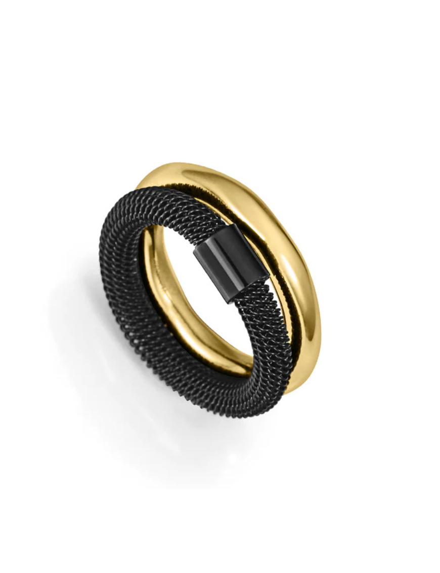 Anillo Laura Escanes Viceroy Acero Ip Dorado y Negro