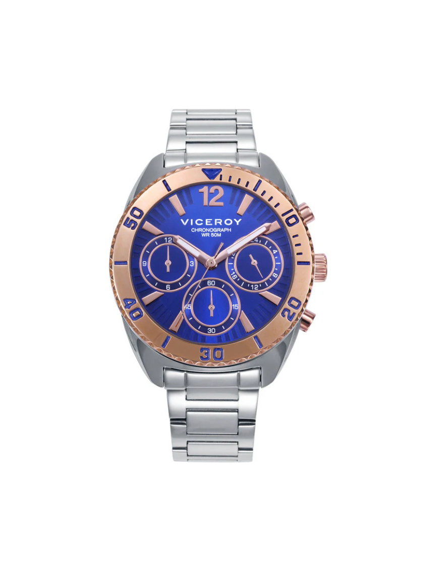 Reloj Deportivo Viceroy Acero Ip Rosa Esfera Azul