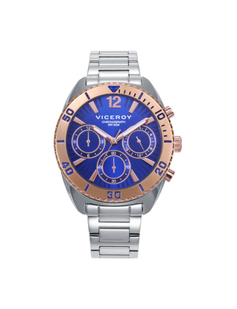 Reloj Deportivo Viceroy Acero Ip Rosa Esfera Azul