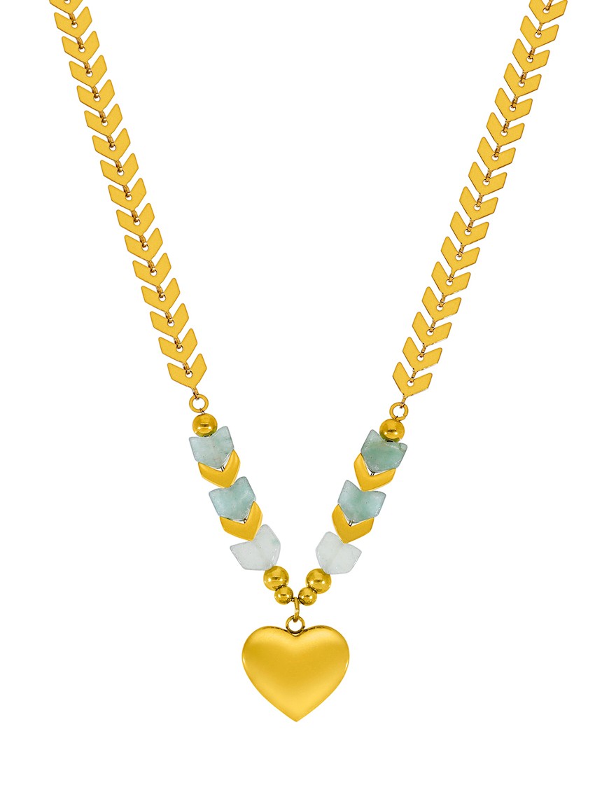 Collar Corazón Love Marea Acero Chap Ojo de Tigre