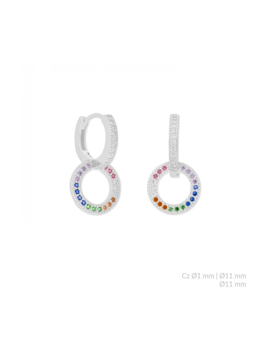 PENDIENTES ARO EN PLATA CON CIRCONITAS DE COLORES