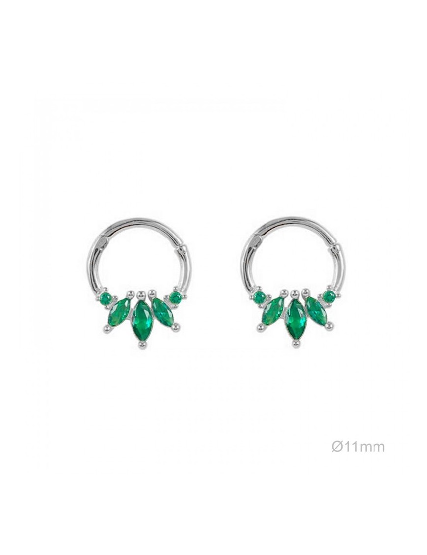 PENDIENTES TRAGUS EN PLATA Y CIRCONITAS VERDES