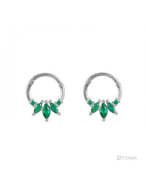 PENDIENTES TRAGUS EN PLATA Y CIRCONITAS VERDES