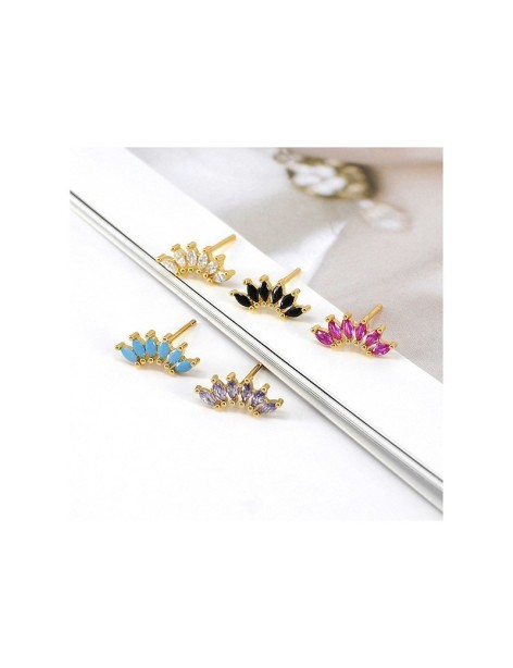 PENDIENTES HOJAS EN PLATA Y CIRCONITAS LILAS