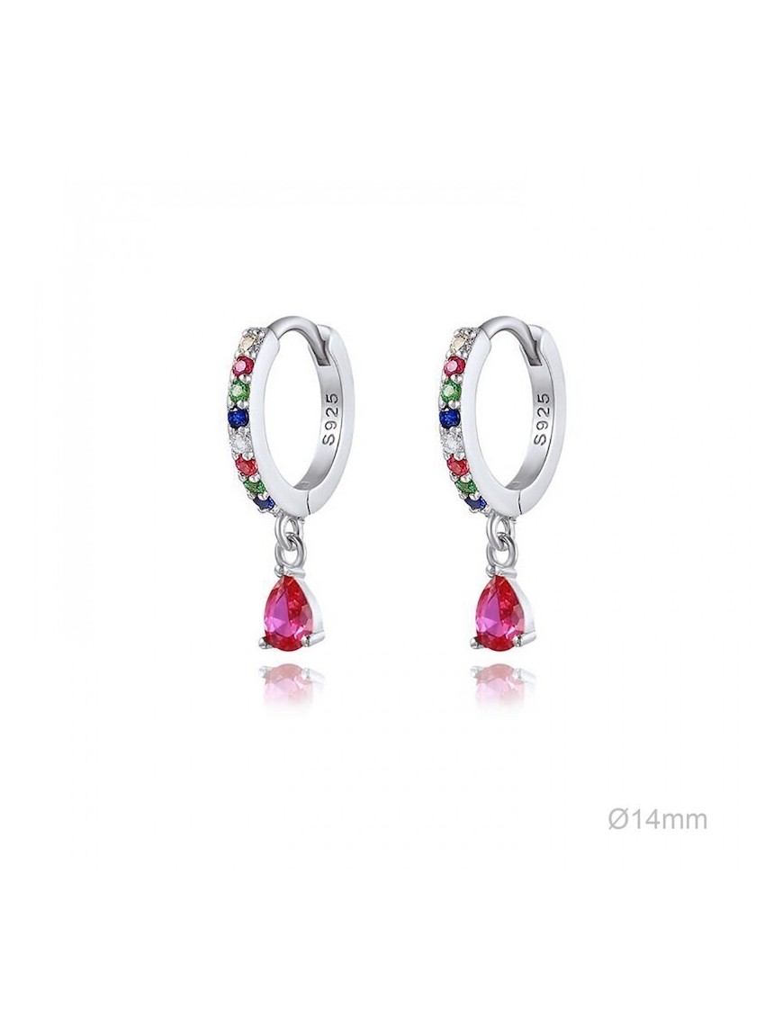 PENDIENTES ARO EN PLATA Y CIRCONITAS DE COLORES