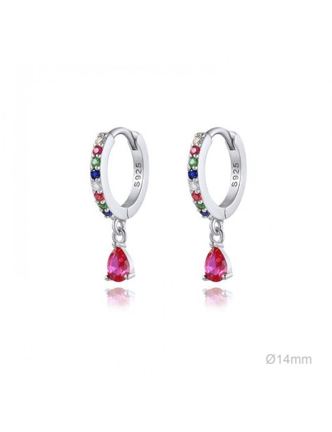 PENDIENTES ARO EN PLATA Y CIRCONITAS DE COLORES